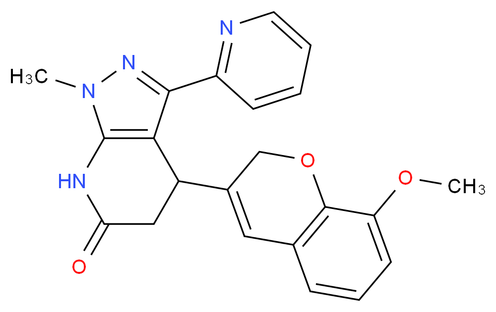 4-(8-methoxy-2H-chromen-3-yl)-1-methyl-3-pyridin-2-yl-1,4,5,7-tetrahydro-6H-pyrazolo[3,4-b]pyridin-6-one_Molecular_structure_CAS_)