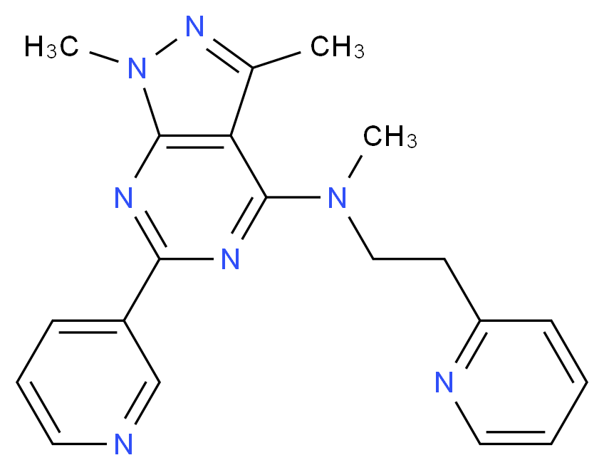 N,1,3-trimethyl-6-(3-pyridinyl)-N-[2-(2-pyridinyl)ethyl]-1H-pyrazolo[3,4-d]pyrimidin-4-amine_Molecular_structure_CAS_)
