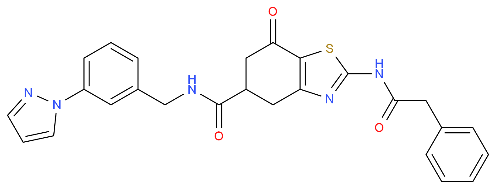 7-oxo-2-[(phenylacetyl)amino]-N-[3-(1H-pyrazol-1-yl)benzyl]-4,5,6,7-tetrahydro-1,3-benzothiazole-5-carboxamide_Molecular_structure_CAS_)