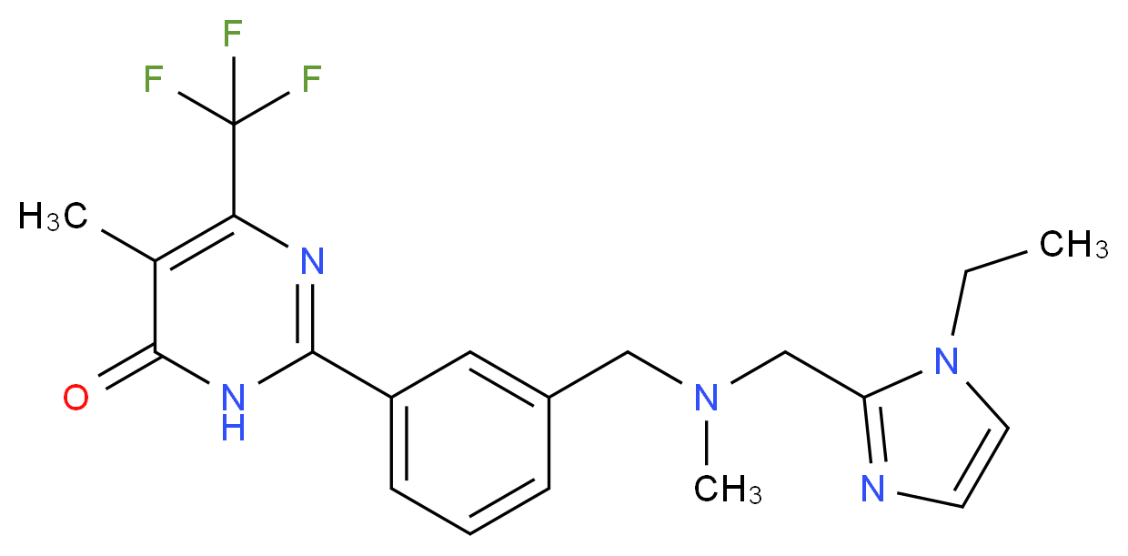 2-(3-{[[(1-ethyl-1H-imidazol-2-yl)methyl](methyl)amino]methyl}phenyl)-5-methyl-6-(trifluoromethyl)pyrimidin-4_Molecular_structure_CAS_)