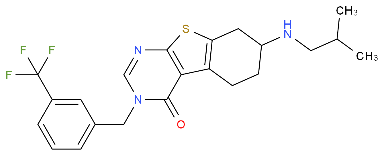 7-(isobutylamino)-3-[3-(trifluoromethyl)benzyl]-5,6,7,8-tetrahydro[1]benzothieno[2,3-d]pyrimidin-4(3H)-one_Molecular_structure_CAS_)