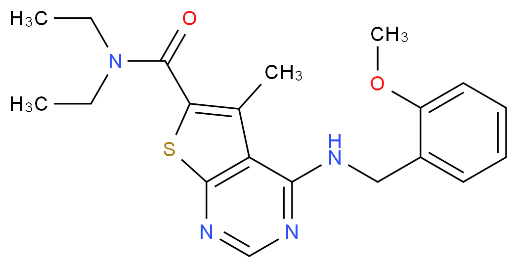 N,N-diethyl-4-[(2-methoxybenzyl)amino]-5-methylthieno[2,3-d]pyrimidine-6-carboxamide_Molecular_structure_CAS_)