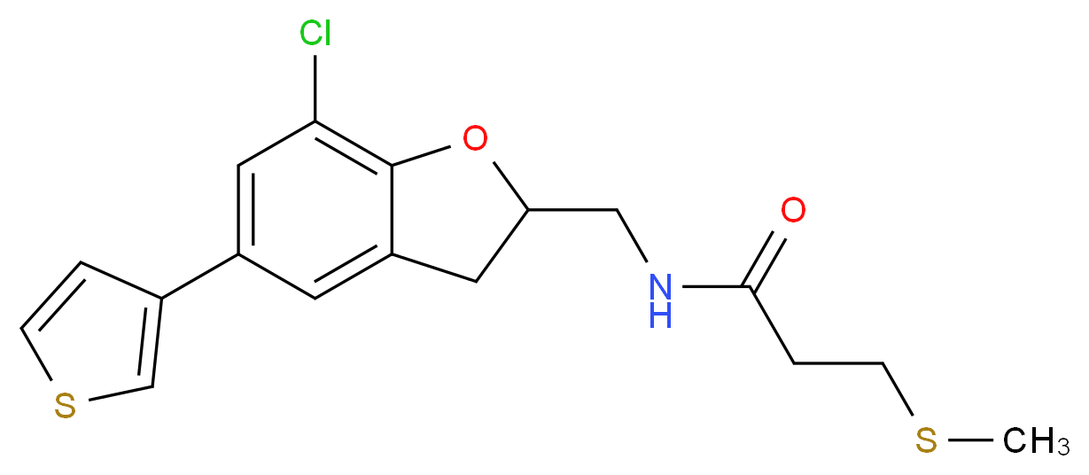 N-{[7-chloro-5-(3-thienyl)-2,3-dihydro-1-benzofuran-2-yl]methyl}-3-(methylthio)propanamide_Molecular_structure_CAS_)
