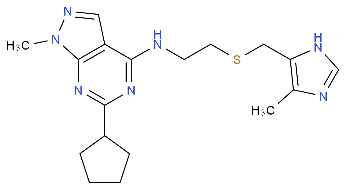 6-cyclopentyl-1-methyl-N-(2-{[(4-methyl-1H-imidazol-5-yl)methyl]thio}ethyl)-1H-pyrazolo[3,4-d]pyrimidin-4-amine_Molecular_structure_CAS_)