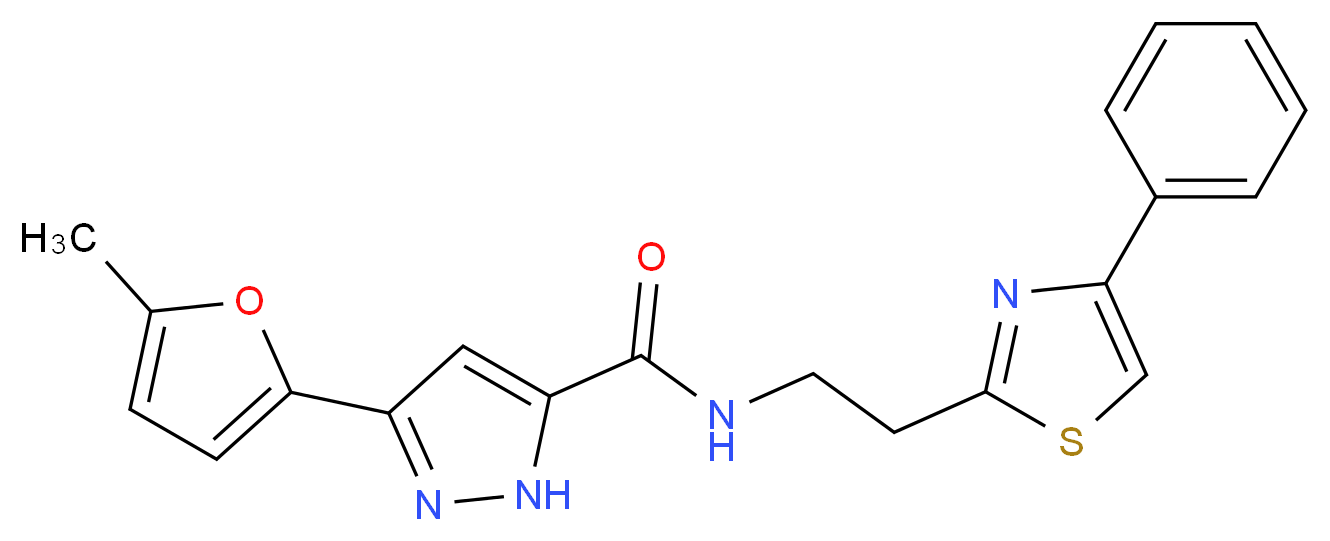 3-(5-methyl-2-furyl)-N-[2-(4-phenyl-1,3-thiazol-2-yl)ethyl]-1H-pyrazole-5-carboxamide_Molecular_structure_CAS_)