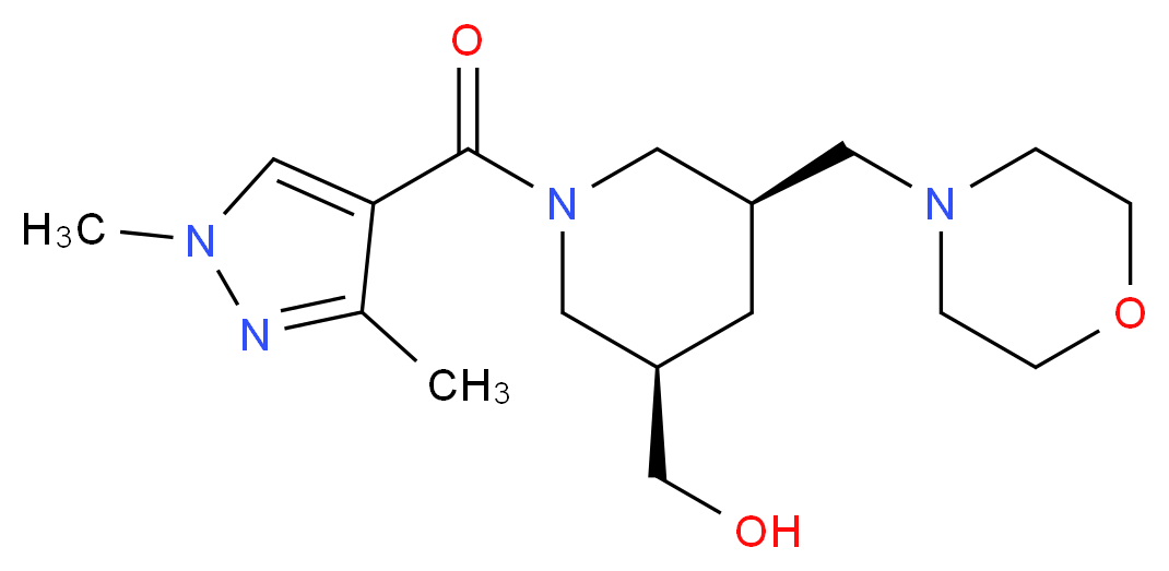 [(3R*,5R*)-1-[(1,3-dimethyl-1H-pyrazol-4-yl)carbonyl]-5-(4-morpholinylmethyl)-3-piperidinyl]methanol_Molecular_structure_CAS_)