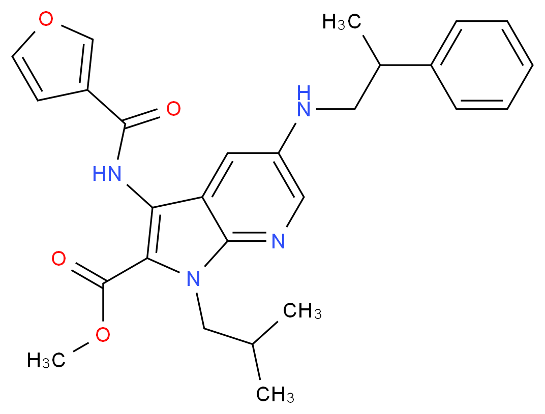 methyl 3-(3-furoylamino)-1-isobutyl-5-[(2-phenylpropyl)amino]-1H-pyrrolo[2,3-b]pyridine-2-carboxylate_Molecular_structure_CAS_)