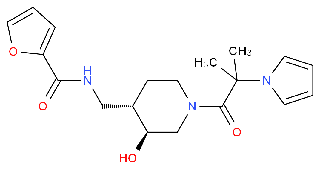 N-({(3S*,4S*)-3-hydroxy-1-[2-methyl-2-(1H-pyrrol-1-yl)propanoyl]piperidin-4-yl}methyl)-2-furamide_Molecular_structure_CAS_)