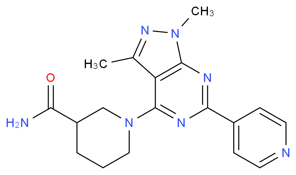1-[1,3-dimethyl-6-(4-pyridinyl)-1H-pyrazolo[3,4-d]pyrimidin-4-yl]-3-piperidinecarboxamide_Molecular_structure_CAS_)