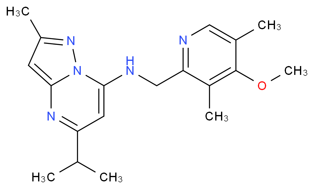 5-isopropyl-N-[(4-methoxy-3,5-dimethyl-2-pyridinyl)methyl]-2-methylpyrazolo[1,5-a]pyrimidin-7-amine_Molecular_structure_CAS_)