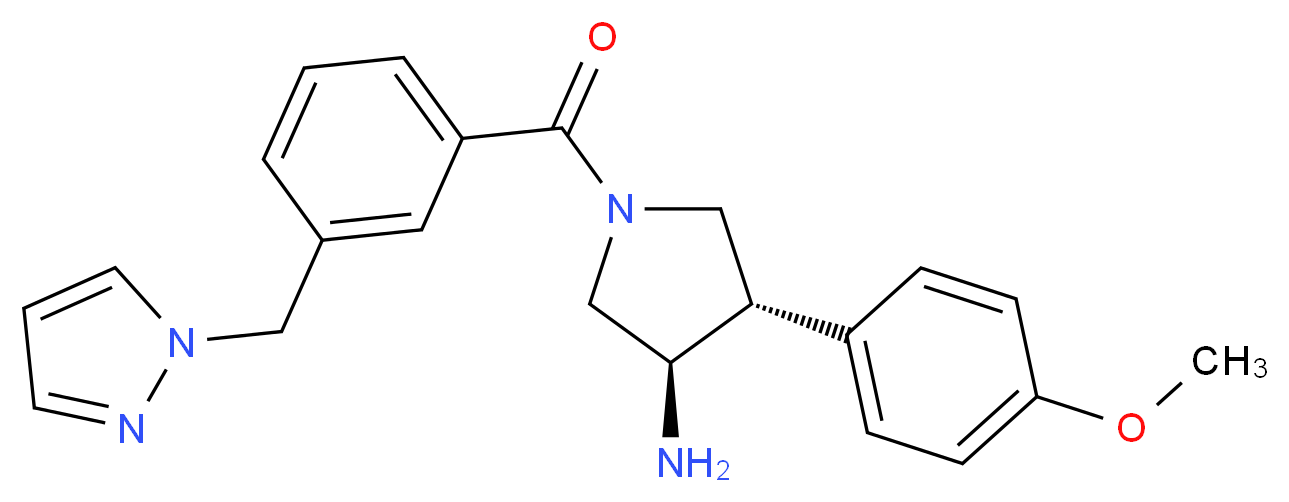 (3R*,4S*)-4-(4-methoxyphenyl)-1-[3-(1H-pyrazol-1-ylmethyl)benzoyl]pyrrolidin-3-amine_Molecular_structure_CAS_)