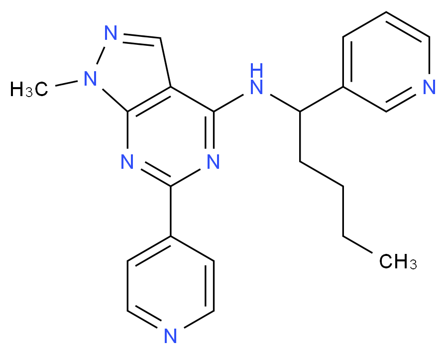 1-methyl-6-pyridin-4-yl-N-(1-pyridin-3-ylpentyl)-1H-pyrazolo[3,4-d]pyrimidin-4-amine_Molecular_structure_CAS_)