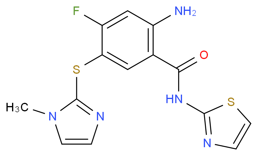 2-AMINO-4-FLUORO-5-[(1-METHYL-1H-IMIDAZOL-2-YL)SULFANYL]-N-(1,3-THIAZOL-2-YL)BENZAMIDE_Molecular_structure_CAS_)