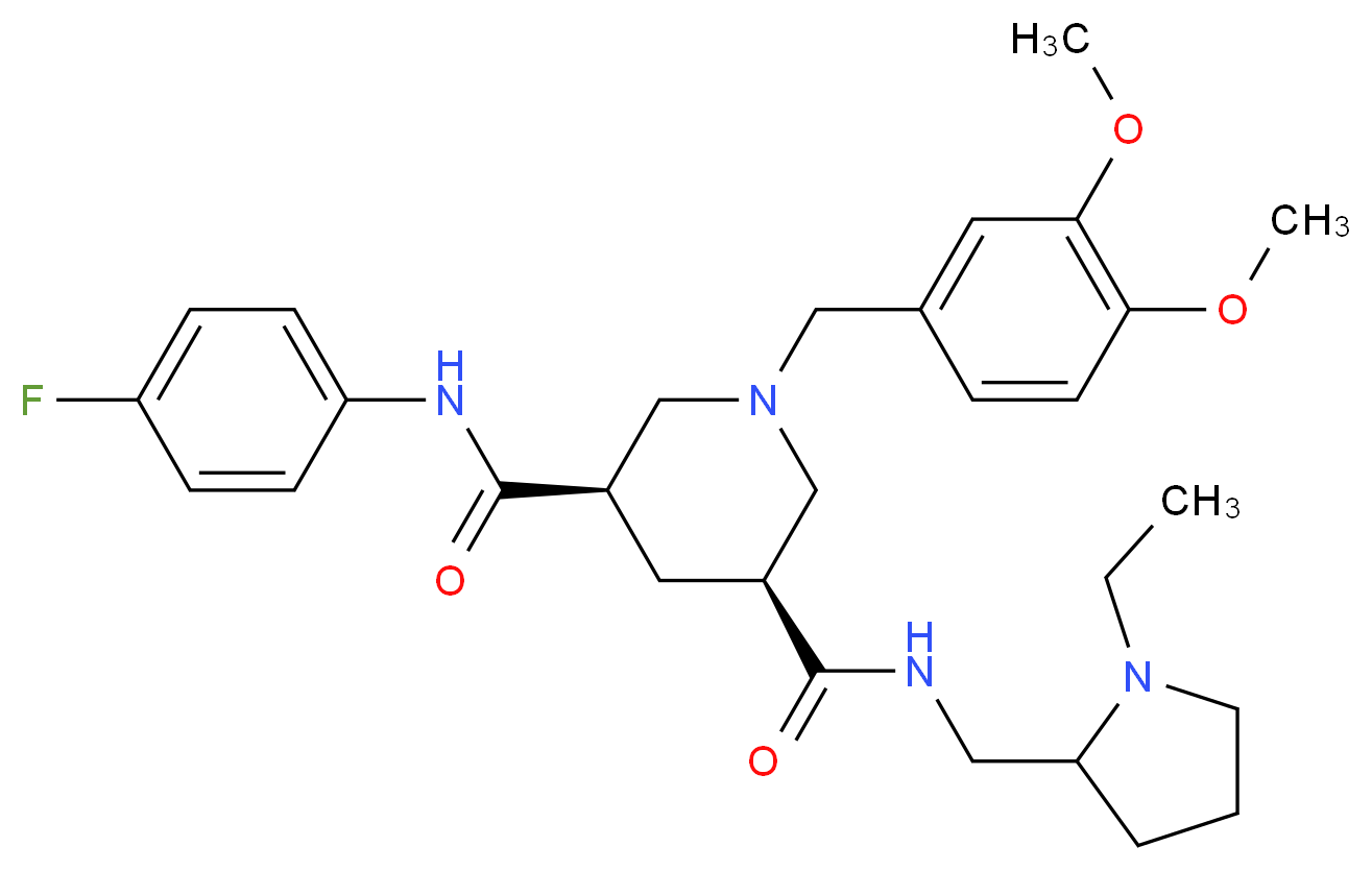 (3S,5R)-1-(3,4-dimethoxybenzyl)-N-[(1-ethyl-2-pyrrolidinyl)methyl]-N'-(4-fluorophenyl)-3,5-piperidinedicarboxamide_Molecular_structure_CAS_)