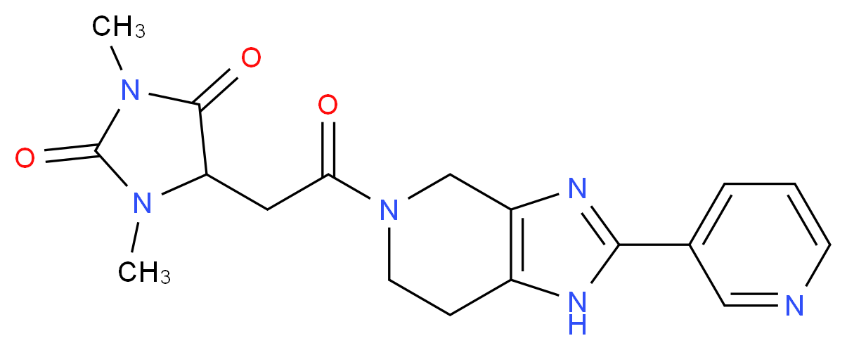 1,3-dimethyl-5-[2-oxo-2-(2-pyridin-3-yl-1,4,6,7-tetrahydro-5H-imidazo[4,5-c]pyridin-5-yl)ethyl]imidazolidine-2,4-dione_Molecular_structure_CAS_)