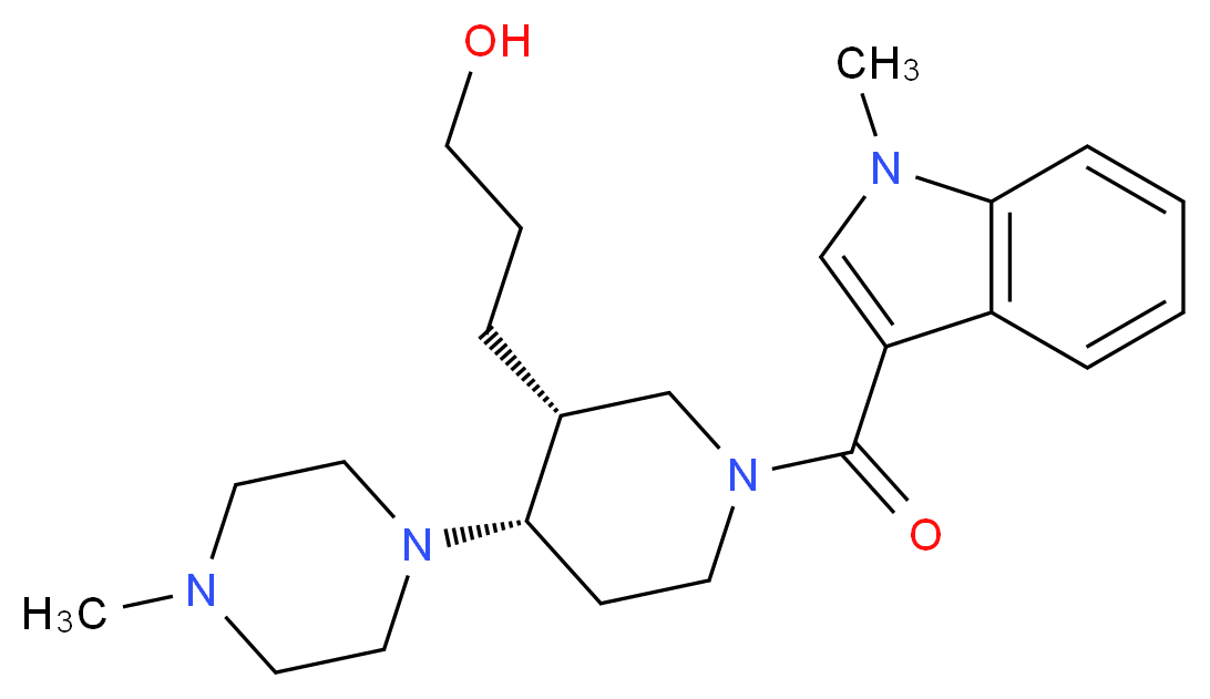 3-[(3R*,4S*)-1-[(1-methyl-1H-indol-3-yl)carbonyl]-4-(4-methylpiperazin-1-yl)piperidin-3-yl]propan-1-ol_Molecular_structure_CAS_)