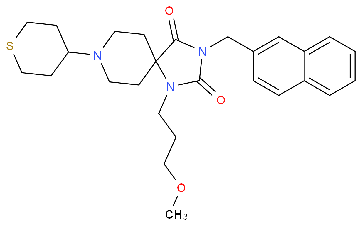1-(3-methoxypropyl)-3-(2-naphthylmethyl)-8-(tetrahydro-2H-thiopyran-4-yl)-1,3,8-triazaspiro[4.5]decane-2,4-dione_Molecular_structure_CAS_)