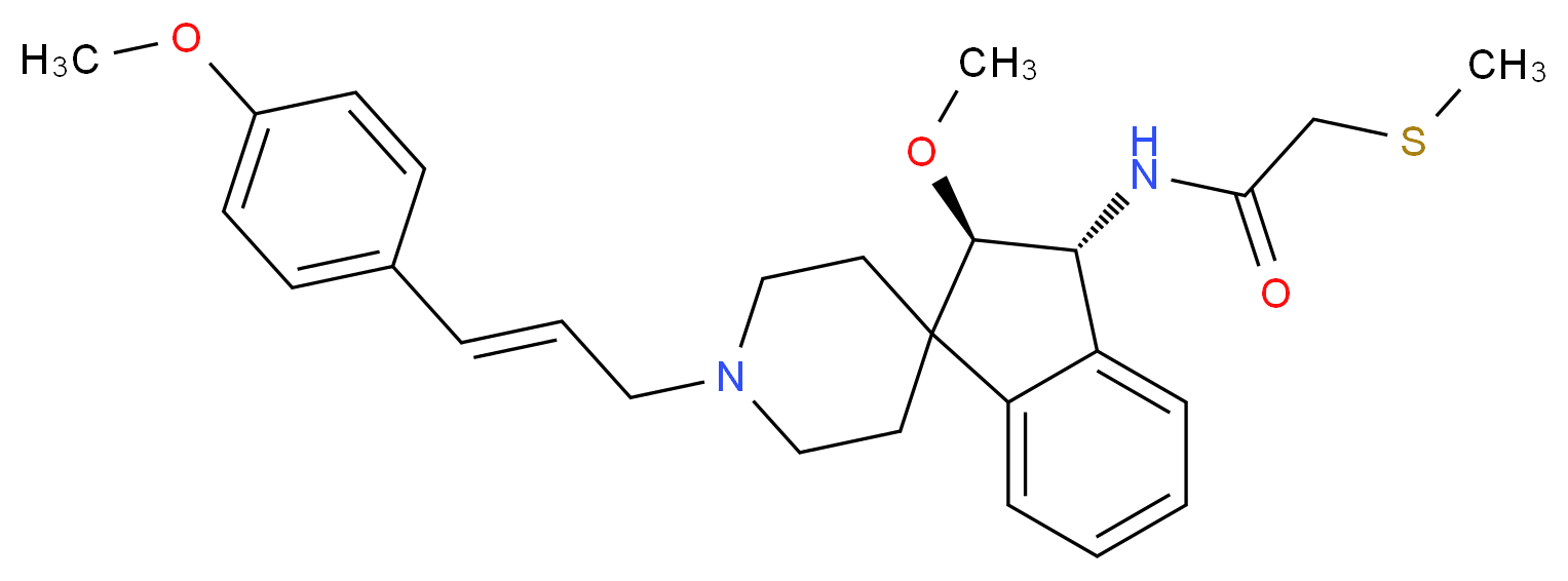 N-{(2R*,3R*)-2-methoxy-1'-[(2E)-3-(4-methoxyphenyl)-2-propen-1-yl]-2,3-dihydrospiro[indene-1,4'-piperidin]-3-yl}-2-(methylthio)acetamide_Molecular_structure_CAS_)