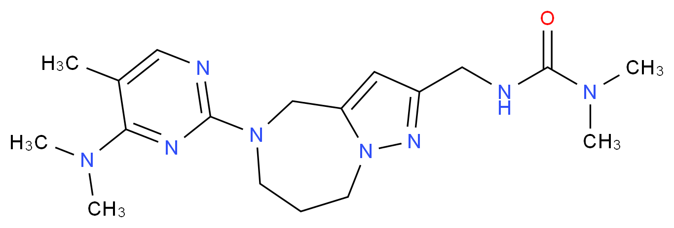 N'-({5-[4-(dimethylamino)-5-methylpyrimidin-2-yl]-5,6,7,8-tetrahydro-4H-pyrazolo[1,5-a][1,4]diazepin-2-yl}methyl)-N,N-dimethylurea_Molecular_structure_CAS_)