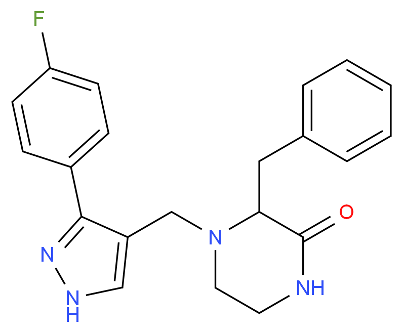 3-benzyl-4-{[3-(4-fluorophenyl)-1H-pyrazol-4-yl]methyl}piperazin-2-one_Molecular_structure_CAS_)
