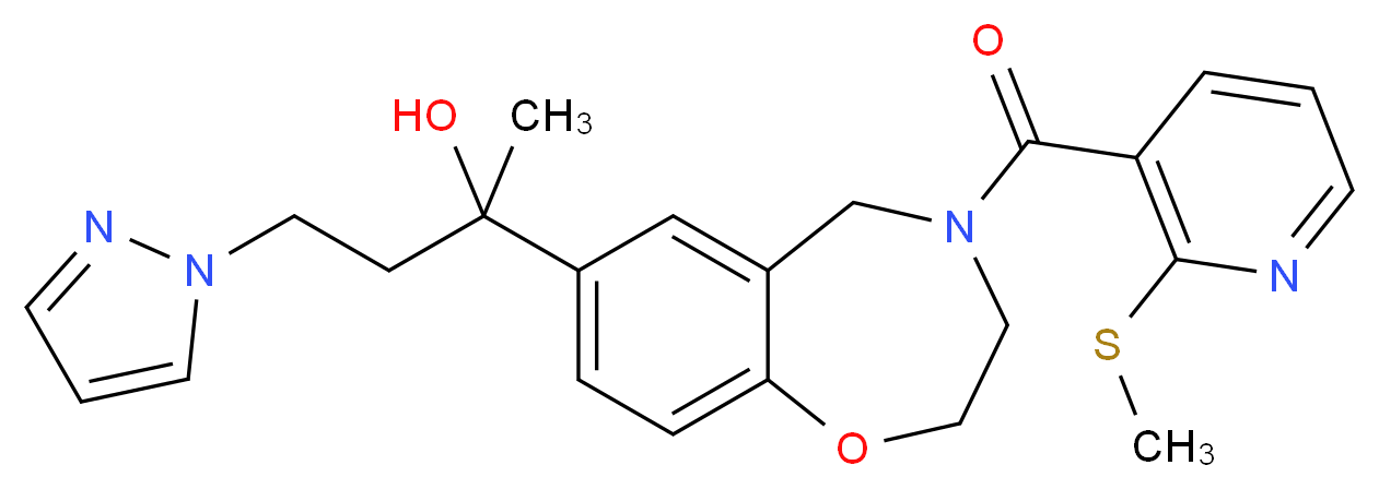 2-(4-{[2-(methylthio)-3-pyridinyl]carbonyl}-2,3,4,5-tetrahydro-1,4-benzoxazepin-7-yl)-4-(1H-pyrazol-1-yl)-2-butanol_Molecular_structure_CAS_)