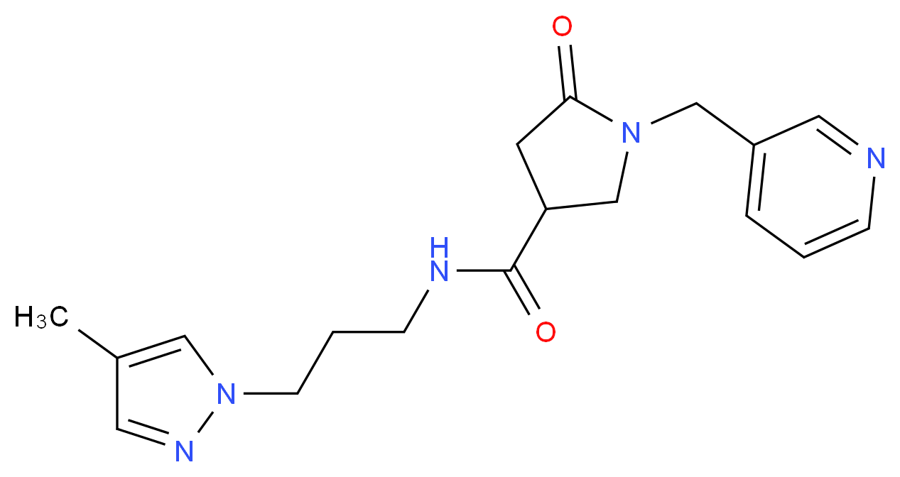 N-[3-(4-methyl-1H-pyrazol-1-yl)propyl]-5-oxo-1-(3-pyridinylmethyl)-3-pyrrolidinecarboxamide_Molecular_structure_CAS_)
