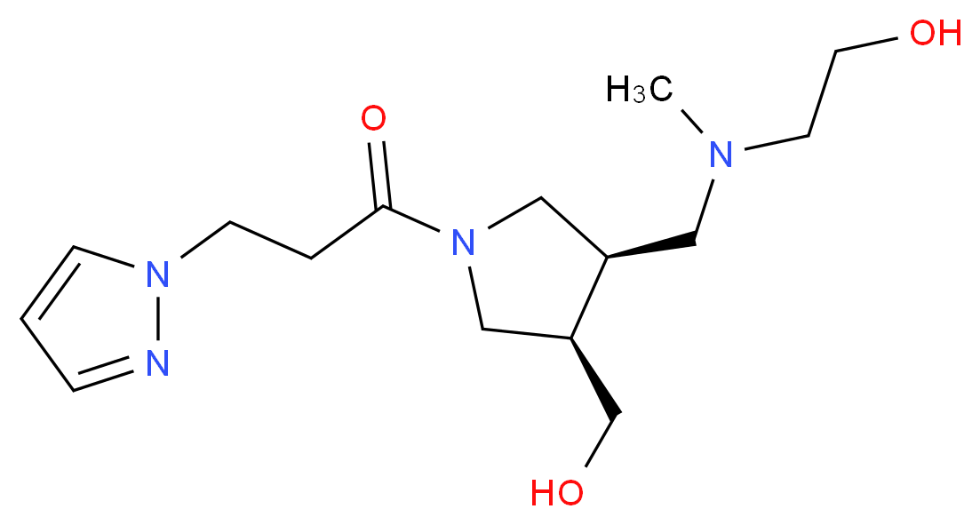 2-[({(3R*,4R*)-4-(hydroxymethyl)-1-[3-(1H-pyrazol-1-yl)propanoyl]pyrrolidin-3-yl}methyl)(methyl)amino]ethanol_Molecular_structure_CAS_)