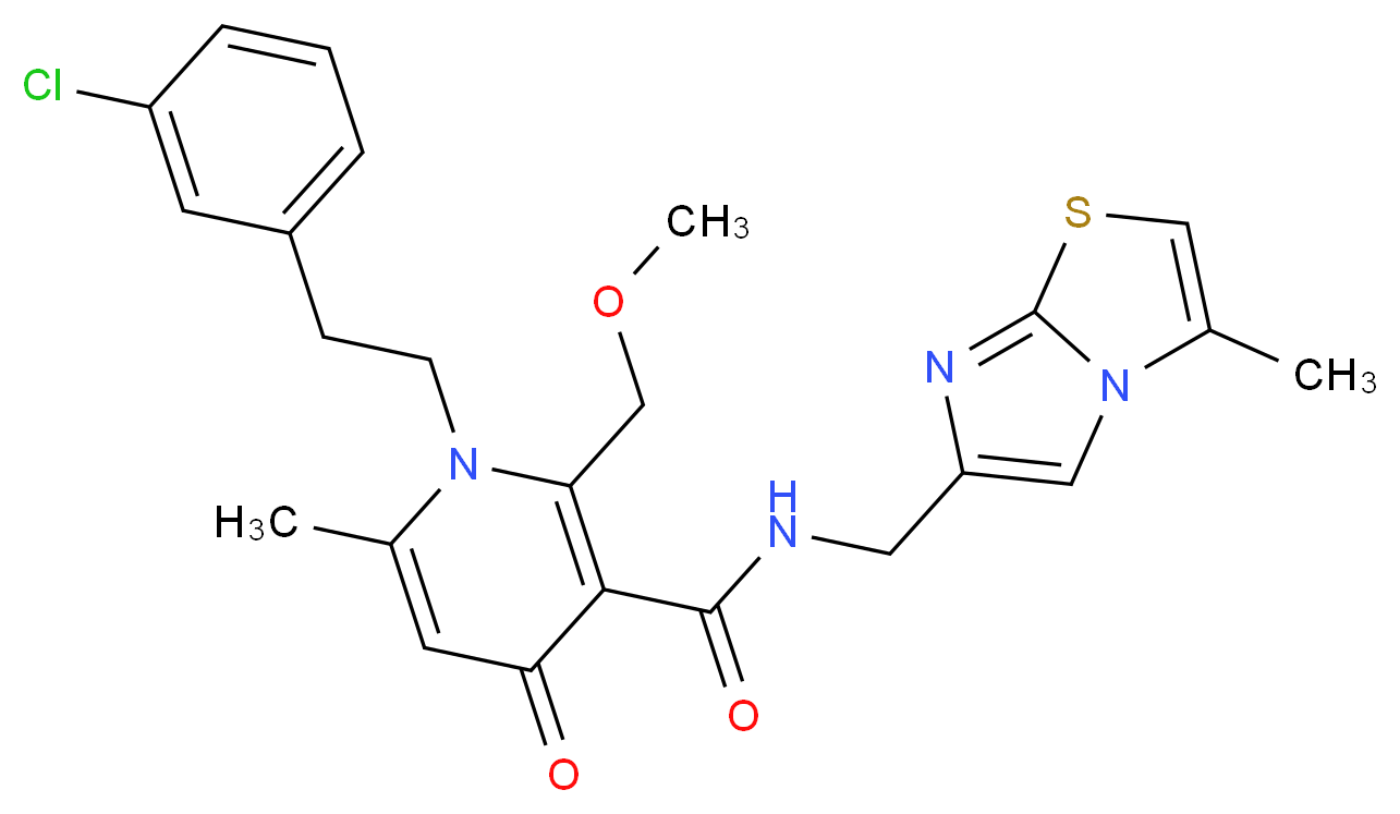 1-[2-(3-chlorophenyl)ethyl]-2-(methoxymethyl)-6-methyl-N-[(3-methylimidazo[2,1-b][1,3]thiazol-6-yl)methyl]-4-oxo-1,4-dihydro-3-pyridinecarboxamide_Molecular_structure_CAS_)