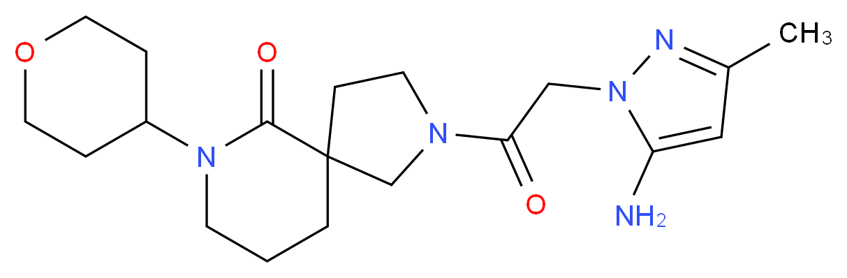 2-[(5-amino-3-methyl-1H-pyrazol-1-yl)acetyl]-7-(tetrahydro-2H-pyran-4-yl)-2,7-diazaspiro[4.5]decan-6-one_Molecular_structure_CAS_)
