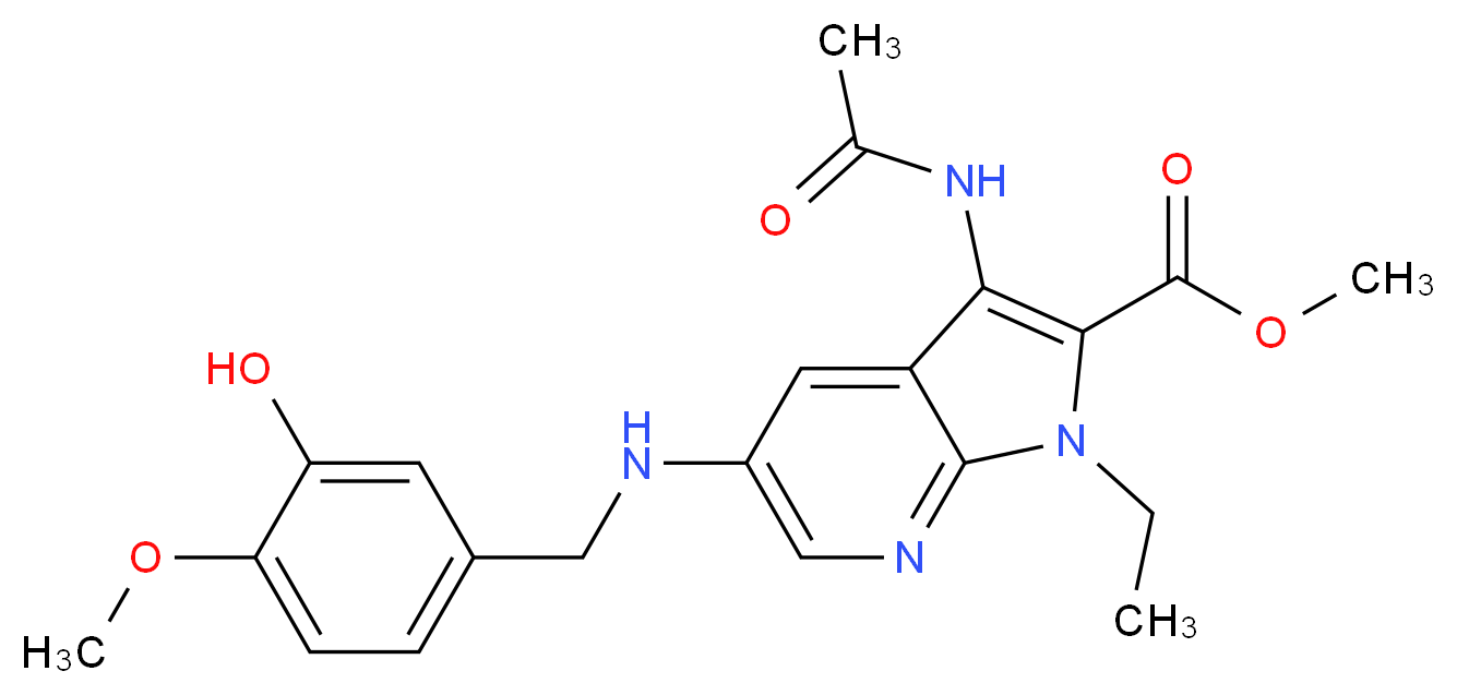 methyl 3-(acetylamino)-1-ethyl-5-[(3-hydroxy-4-methoxybenzyl)amino]-1H-pyrrolo[2,3-b]pyridine-2-carboxylate_Molecular_structure_CAS_)
