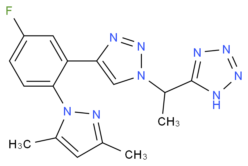 5-(1-{4-[2-(3,5-dimethyl-1H-pyrazol-1-yl)-5-fluorophenyl]-1H-1,2,3-triazol-1-yl}ethyl)-1H-tetrazole_Molecular_structure_CAS_)