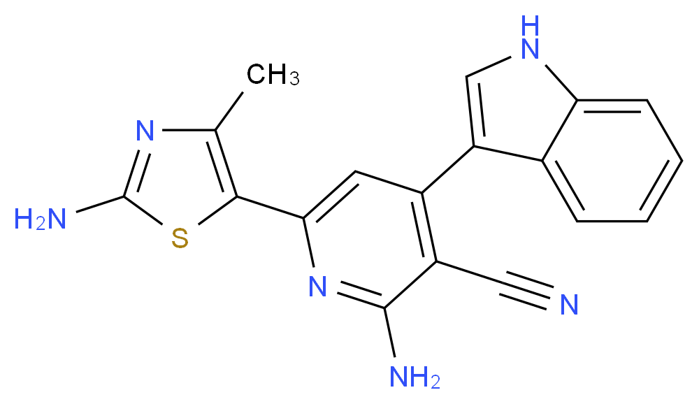 2-amino-6-(2-amino-4-methyl-1,3-thiazol-5-yl)-4-(1H-indol-3-yl)nicotinonitrile_Molecular_structure_CAS_)