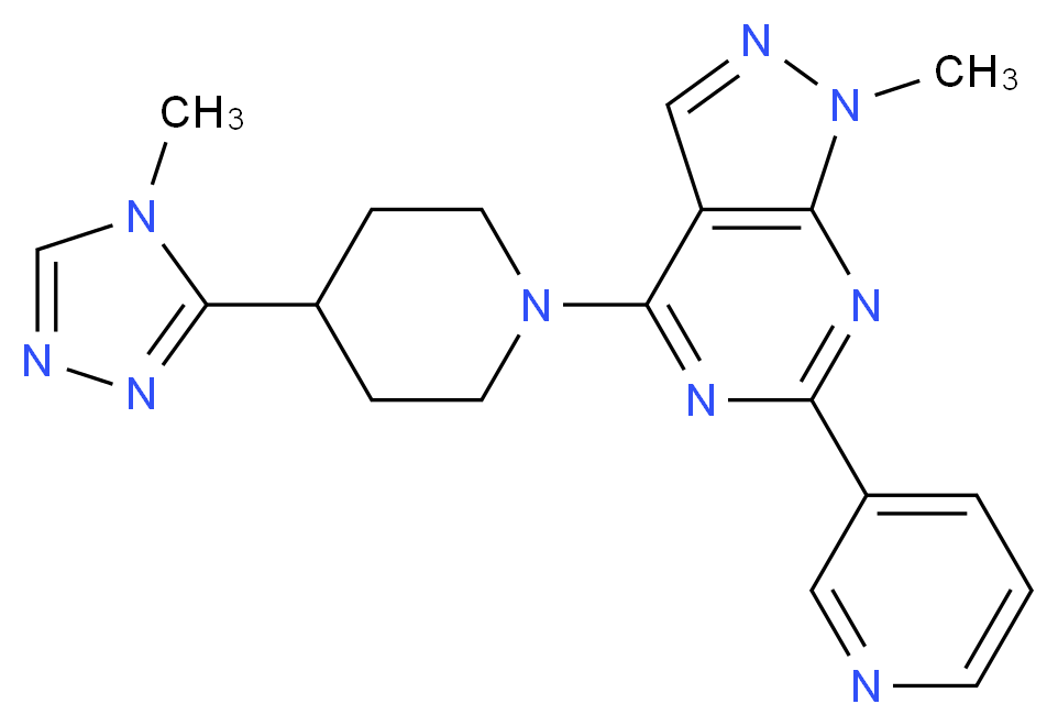 1-methyl-4-[4-(4-methyl-4H-1,2,4-triazol-3-yl)-1-piperidinyl]-6-(3-pyridinyl)-1H-pyrazolo[3,4-d]pyrimidine_Molecular_structure_CAS_)