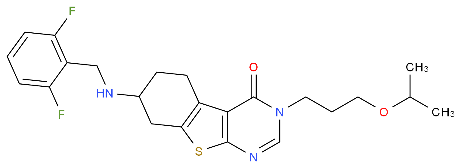7-[(2,6-difluorobenzyl)amino]-3-(3-isopropoxypropyl)-5,6,7,8-tetrahydro[1]benzothieno[2,3-d]pyrimidin-4(3H)-one_Molecular_structure_CAS_)