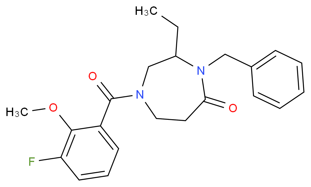 4-benzyl-3-ethyl-1-(3-fluoro-2-methoxybenzoyl)-1,4-diazepan-5-one_Molecular_structure_CAS_)