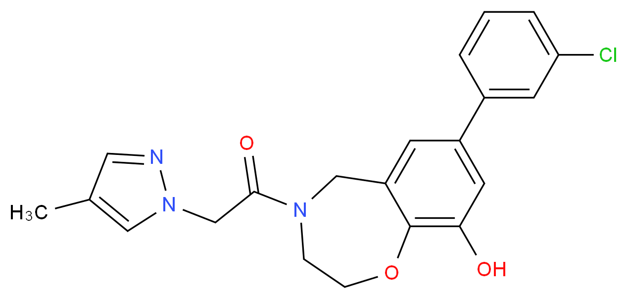 7-(3-chlorophenyl)-4-[(4-methyl-1H-pyrazol-1-yl)acetyl]-2,3,4,5-tetrahydro-1,4-benzoxazepin-9-ol_Molecular_structure_CAS_)