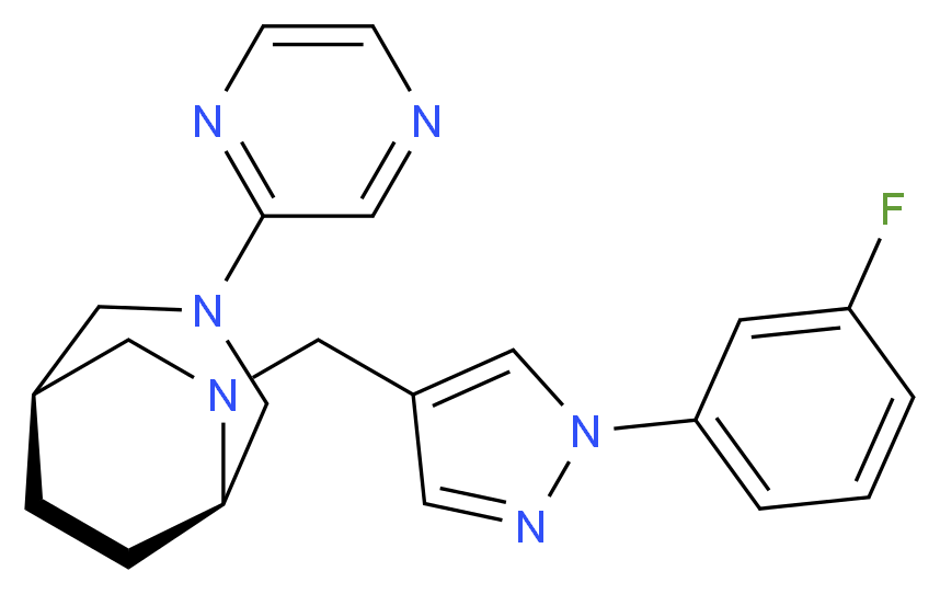 (1R*,5R*)-6-{[1-(3-fluorophenyl)-1H-pyrazol-4-yl]methyl}-3-pyrazin-2-yl-3,6-diazabicyclo[3.2.2]nonane_Molecular_structure_CAS_)