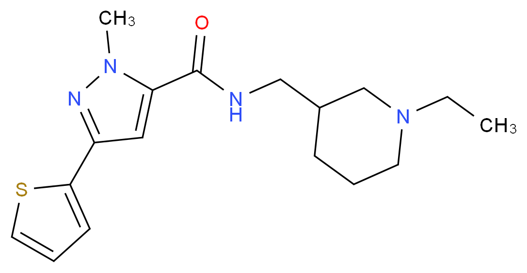 N-[(1-ethylpiperidin-3-yl)methyl]-1-methyl-3-(2-thienyl)-1H-pyrazole-5-carboxamide_Molecular_structure_CAS_)