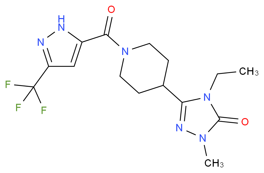 4-ethyl-2-methyl-5-(1-{[3-(trifluoromethyl)-1H-pyrazol-5-yl]carbonyl}piperidin-4-yl)-2,4-dihydro-3H-1,2,4-triazol-3-one_Molecular_structure_CAS_)