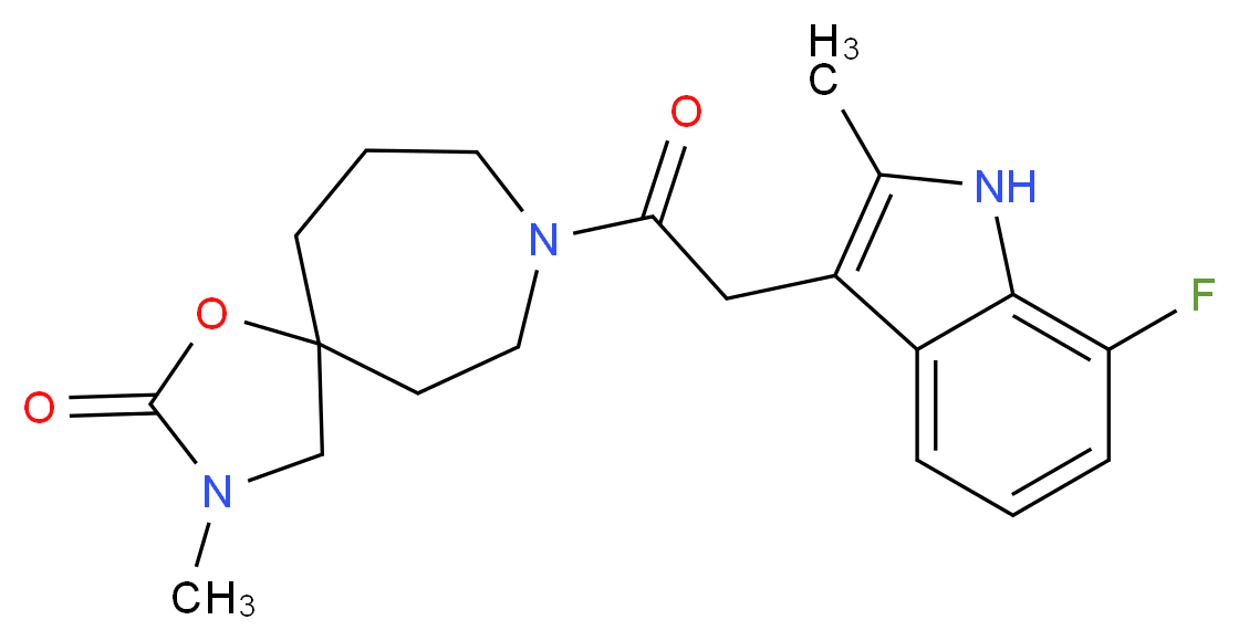 8-[(7-fluoro-2-methyl-1H-indol-3-yl)acetyl]-3-methyl-1-oxa-3,8-diazaspiro[4.6]undecan-2-one_Molecular_structure_CAS_)
