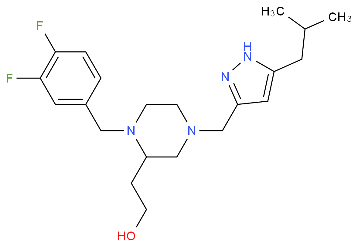 2-{1-(3,4-difluorobenzyl)-4-[(5-isobutyl-1H-pyrazol-3-yl)methyl]-2-piperazinyl}ethanol_Molecular_structure_CAS_)