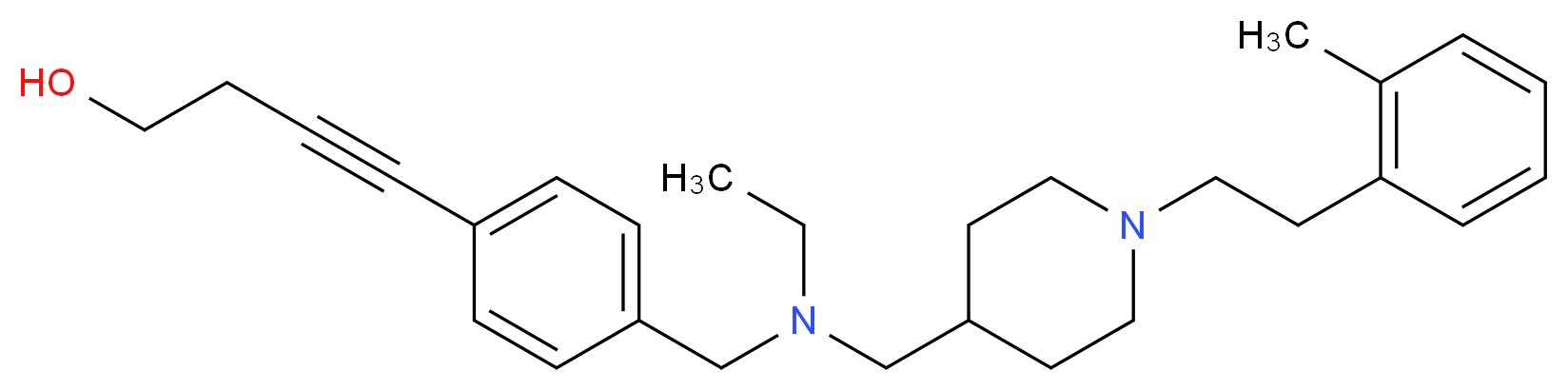 4-(4-{[ethyl({1-[2-(2-methylphenyl)ethyl]-4-piperidinyl}methyl)amino]methyl}phenyl)-3-butyn-1-ol_Molecular_structure_CAS_)