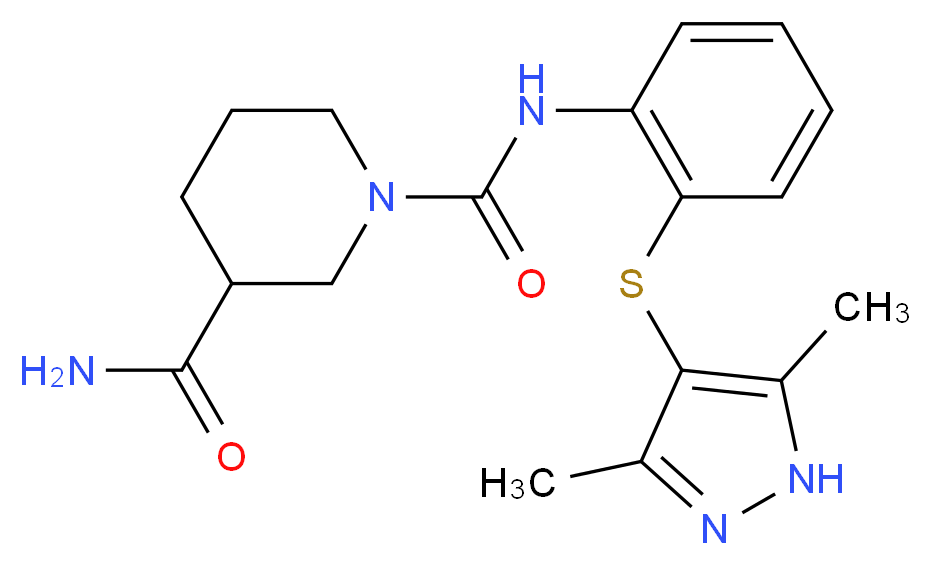 N~1~-{2-[(3,5-dimethyl-1H-pyrazol-4-yl)thio]phenyl}piperidine-1,3-dicarboxamide_Molecular_structure_CAS_)