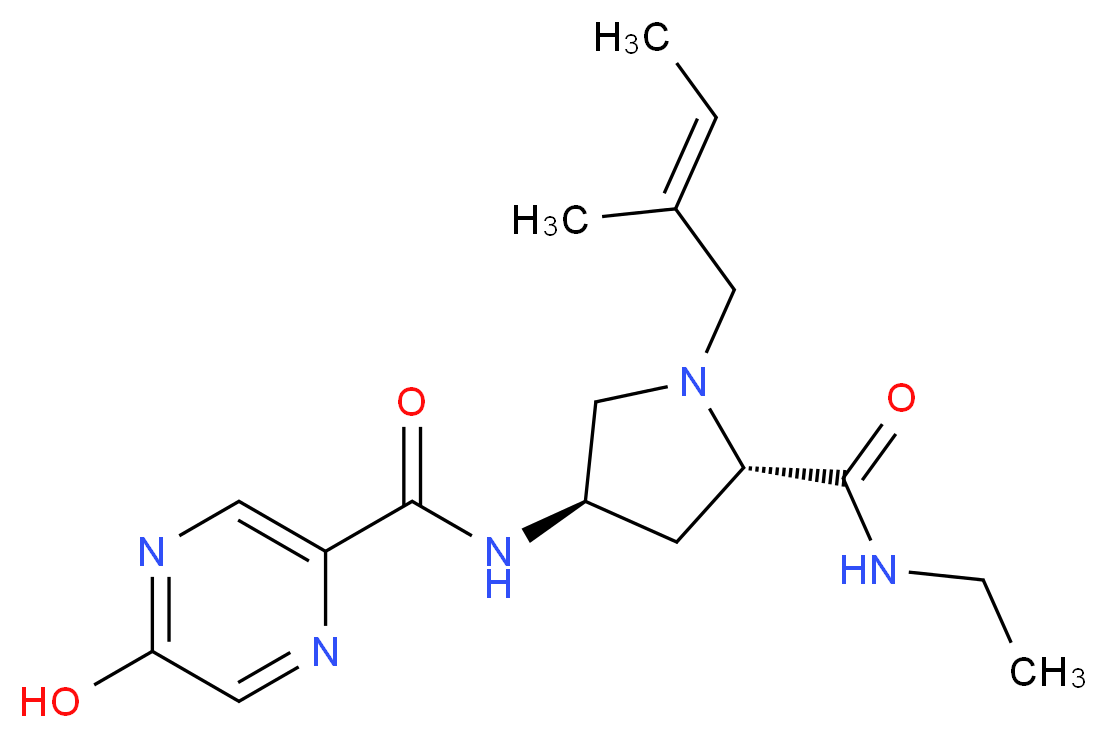 N-{(3R,5S)-5-[(ethylamino)carbonyl]-1-[(2E)-2-methylbut-2-en-1-yl]pyrrolidin-3-yl}-5-hydroxypyrazine-2-carboxamide (non-preferred name)_Molecular_structure_CAS_)