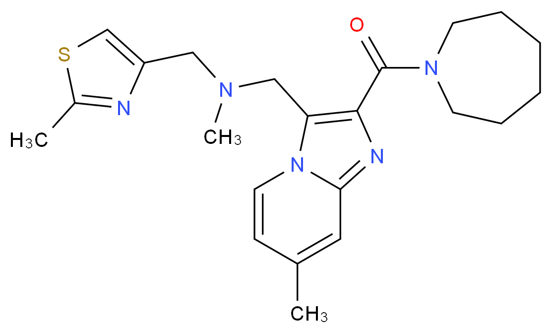 1-[2-(1-azepanylcarbonyl)-7-methylimidazo[1,2-a]pyridin-3-yl]-N-methyl-N-[(2-methyl-1,3-thiazol-4-yl)methyl]methanamine_Molecular_structure_CAS_)