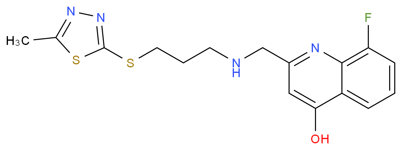 8-fluoro-2-[({3-[(5-methyl-1,3,4-thiadiazol-2-yl)thio]propyl}amino)methyl]quinolin-4-ol_Molecular_structure_CAS_)