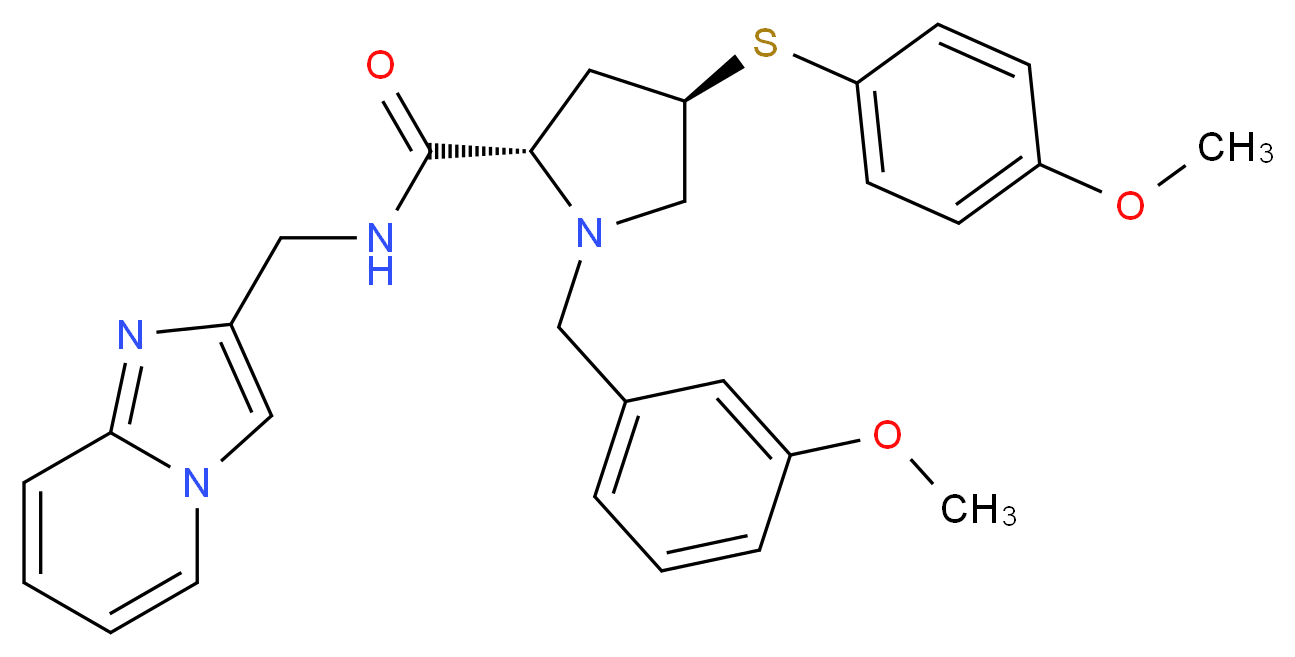 (4R)-N-(imidazo[1,2-a]pyridin-2-ylmethyl)-1-(3-methoxybenzyl)-4-[(4-methoxyphenyl)thio]-L-prolinamide_Molecular_structure_CAS_)