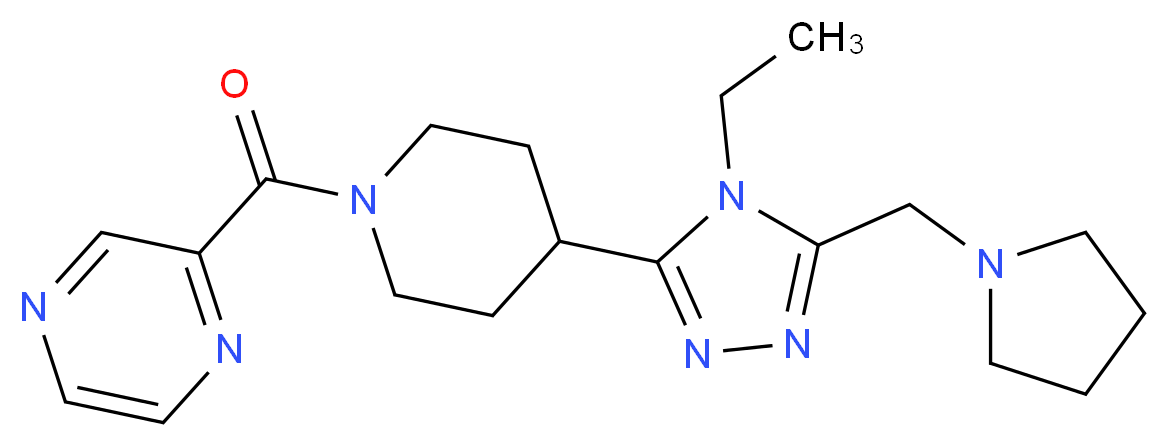 2-({4-[4-ethyl-5-(pyrrolidin-1-ylmethyl)-4H-1,2,4-triazol-3-yl]piperidin-1-yl}carbonyl)pyrazine_Molecular_structure_CAS_)