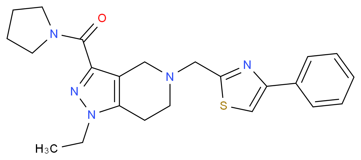 1-ethyl-5-[(4-phenyl-1,3-thiazol-2-yl)methyl]-3-(1-pyrrolidinylcarbonyl)-4,5,6,7-tetrahydro-1H-pyrazolo[4,3-c]pyridine_Molecular_structure_CAS_)
