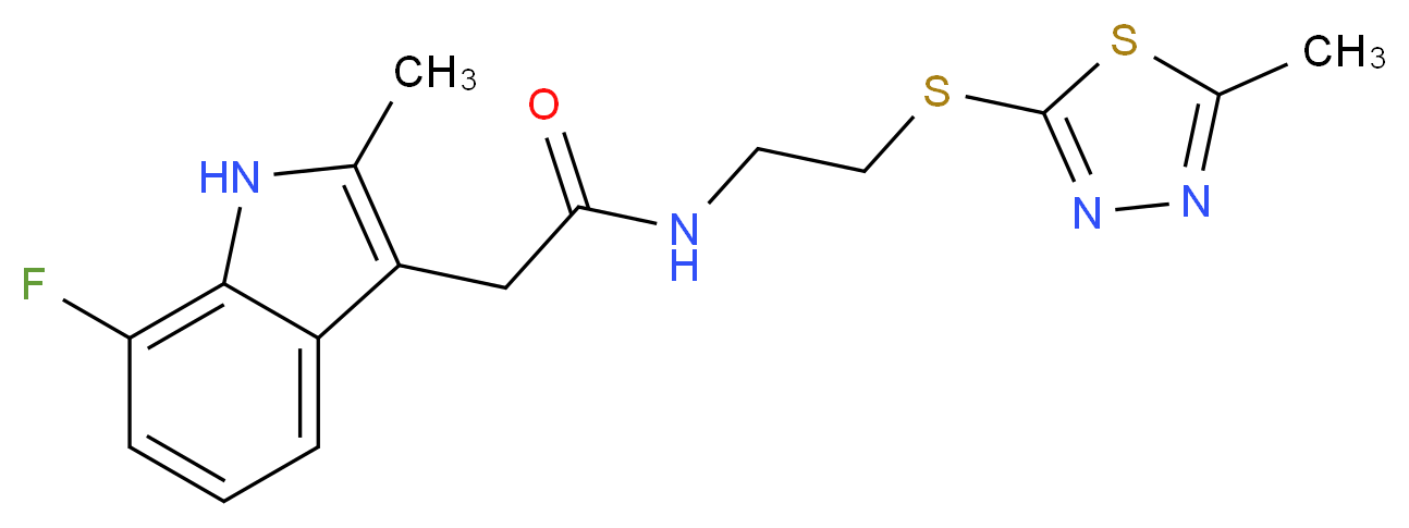 2-(7-fluoro-2-methyl-1H-indol-3-yl)-N-{2-[(5-methyl-1,3,4-thiadiazol-2-yl)thio]ethyl}acetamide_Molecular_structure_CAS_)